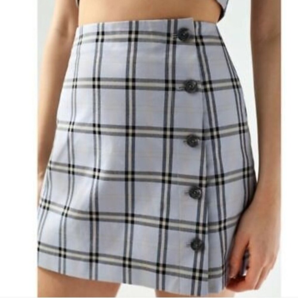 Plaid Button-Front Skirt